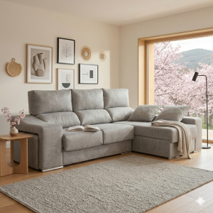 Sofá Chaiselongue 240 cm con Canapé Abatible - Gris Claro