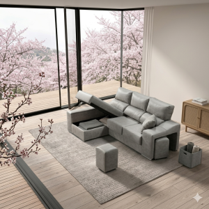Sofá Chaiselongue 240 cm con Canapé Abatible - Gris Claro