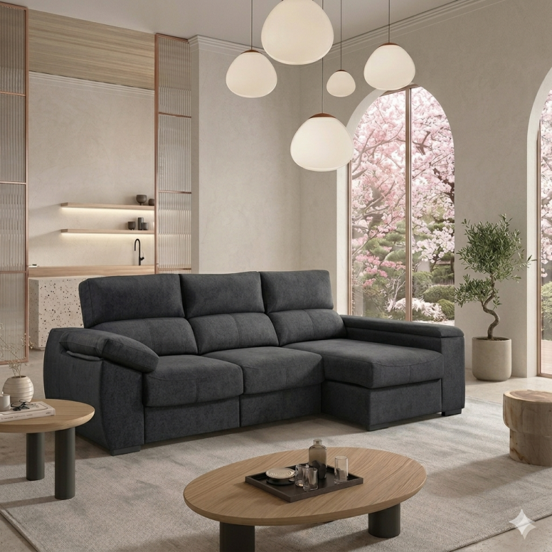 SOFÁ CHAISELONGUE CON ASIENTOS DESLIZANTES SUELO