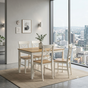 Conjunto Mesa y 4 Sillas Nórdico Blanco | Muebles Sari