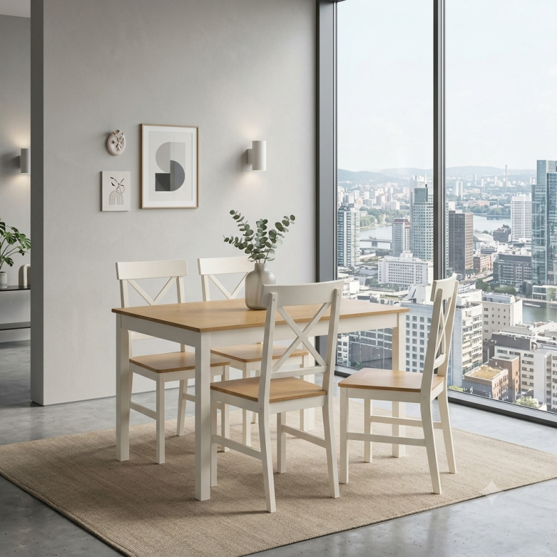 Conjunto Mesa y 4 Sillas Nórdico Blanco | Muebles Sari