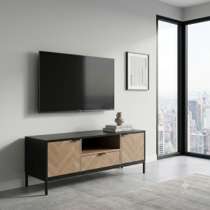 Mueble TV Industrial con Puertas y Cajón | Estilo Moderno y Funcional