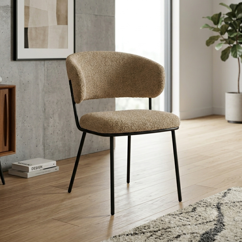 Silla Bouclé Arena con Estructura Negra | Diseño Moderno