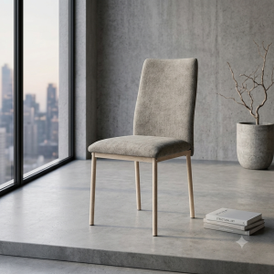 Silla Comedor Minimalista | Tapizado Gris y Patas METALICAS