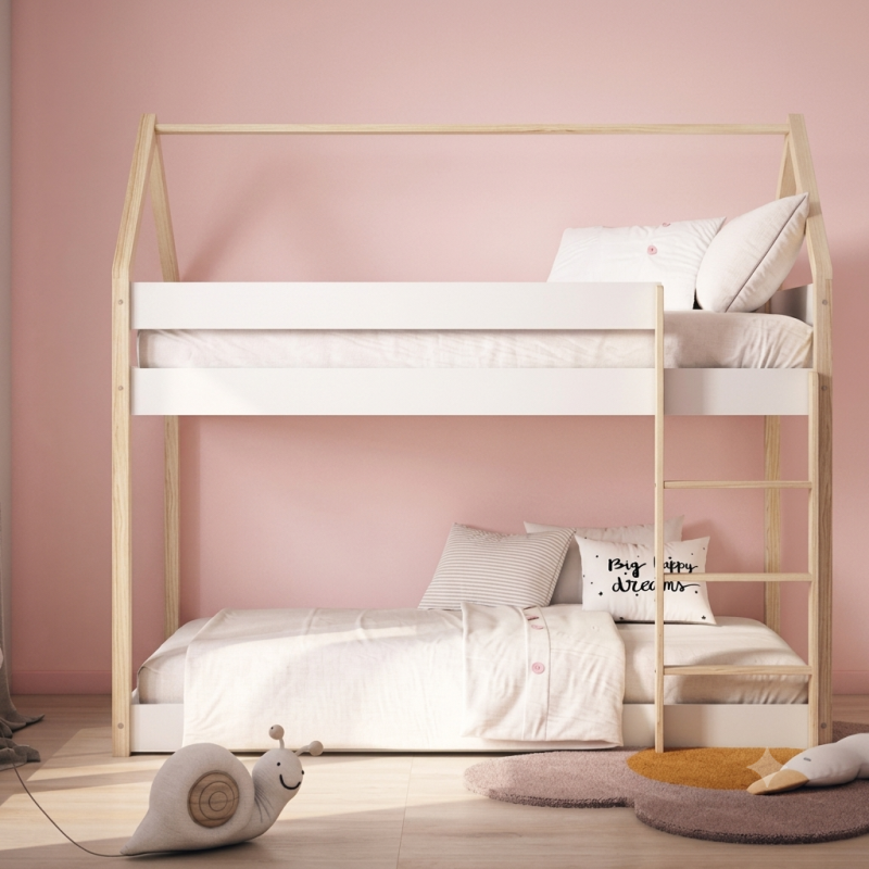 Litera Infantil Cabaña Montessori | Madera y Blanco | Muebles Sari