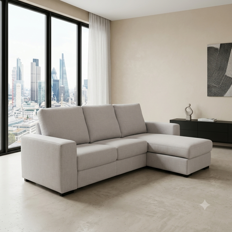 Sofá Chaiselongue 240 cm con Canapé Abatible - Gris Claro