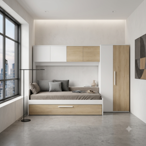 Dormitorio Compacto con Cama y Armario Integrado | Diseño Moderno
