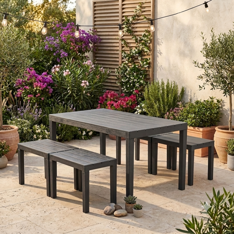 Conjunto de Mesa y Banquetas de Exterior | Diseño Minimalista