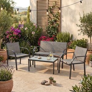 Set de Jardín Minimalista: Mesa de Centro y Dos Sillones