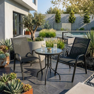 Set de Bistro para Exterior | Mesa de Cristal y 2 Sillas |Muebles Sari