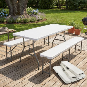 Set de Mesa y Bancos Plegables - Resistente y Portátil | Muebles Sari