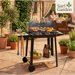 Barbacoa de Carbón Sari Garden: Mesa Lateral y Balda de Madera