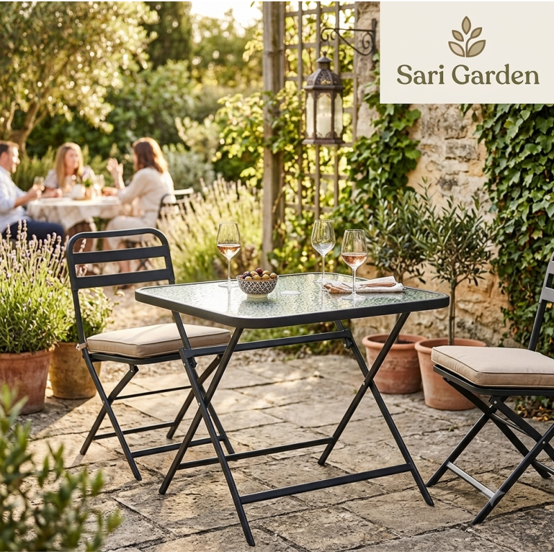 Mesa de Jardín Plegable Sari Garden: Vidrio Templado y Diseño