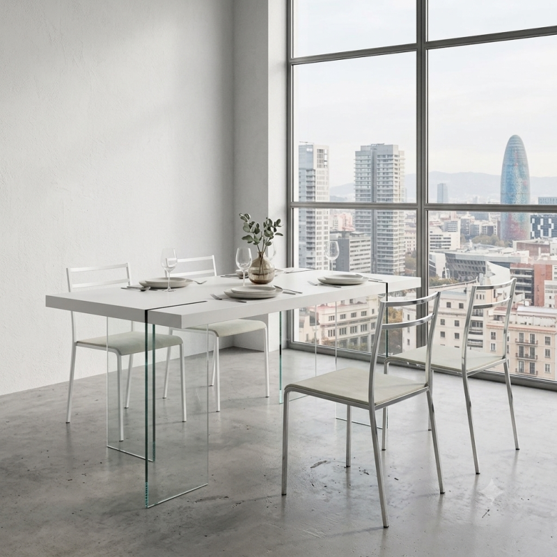 Mesa de Comedor Minimalista Moderna Patas de Cristal | Muebles Sari