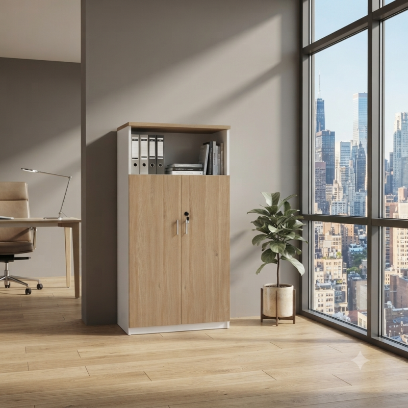 Armario Oficina Blanco y Roble con Llave | Muebles Sari