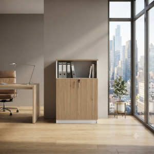 Armario Bajo Oficina Blanco y Roble | Muebles Sari