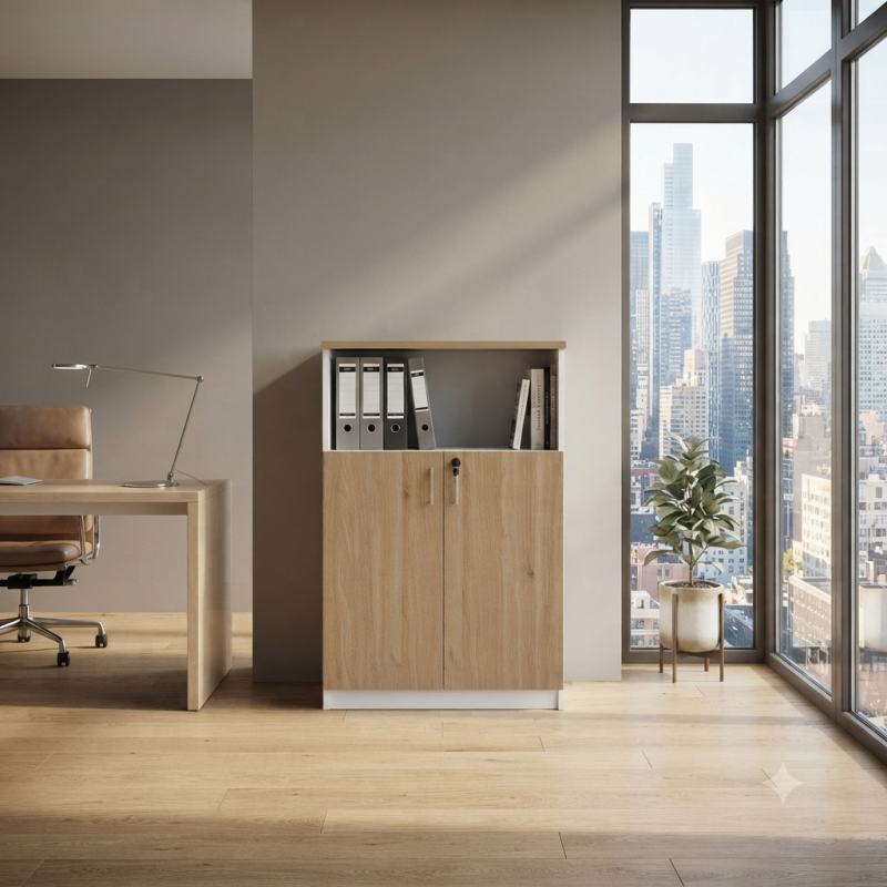Armario Bajo Oficina Blanco y Roble | Muebles Sari