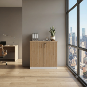 Armario Bajo Oficina 2 Puertas Blanco/Roble | Muebles Sari