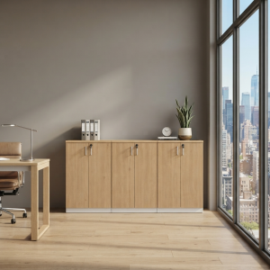 Armario Bajo Oficina 2 Puertas Blanco/Roble | Muebles Sari