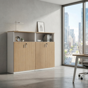 Armario Bajo Oficina Blanco y Roble | Muebles Sari