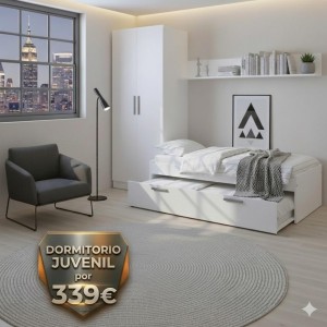 Dormitorio Juvenil Blanco Estilo Nórdico con Cama Nido |Muebles Sari