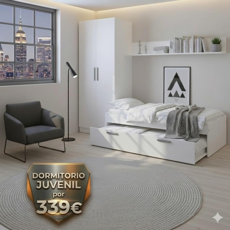 Dormitorio Juvenil Blanco Estilo Nórdico con Cama Nido |Muebles Sari