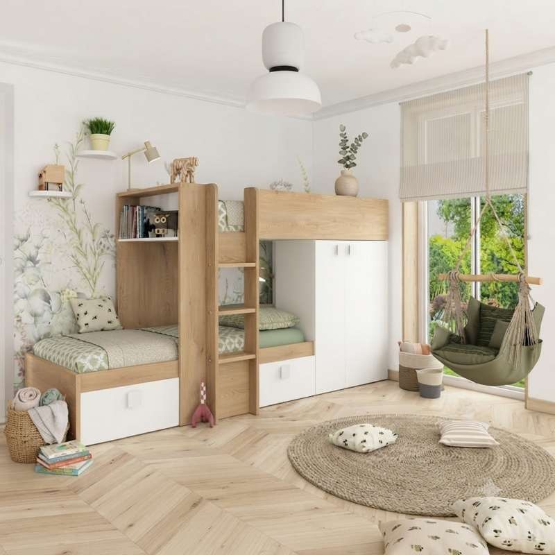 Litera Juvenil con Armario y Cajones | Diseño Compacto | Muebles Sari