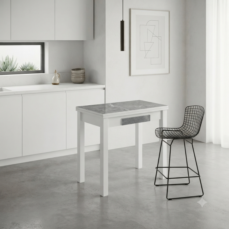 Mesa de Cocina Extensible con Cajón Mármol | Muebles Sari