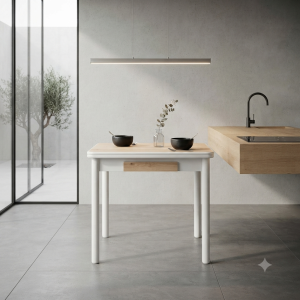 Mesa de Cocina Extensible Blanco y Roble | Muebles Sari