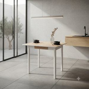 Mesa de Cocina Extensible Blanco y Roble | Muebles Sari