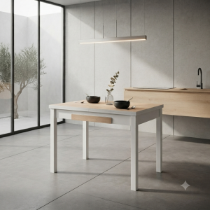 Mesa Cocina Extensible 100/160 cm con Cajón Blanco y Roble | Muebles Sari