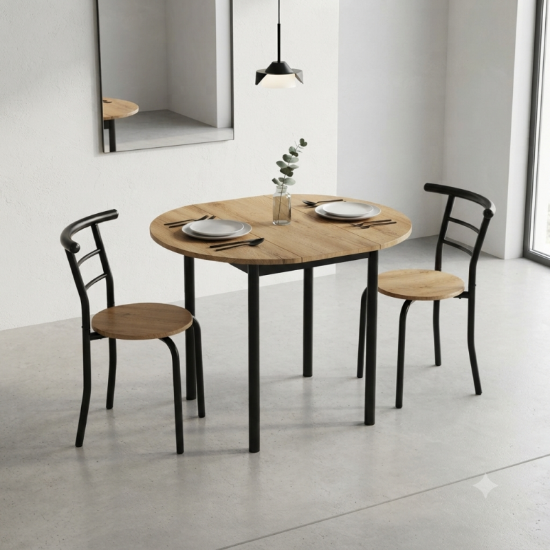 Conjunto Mesa Abatible y 2 Sillas Roble Negro | Muebles Sari