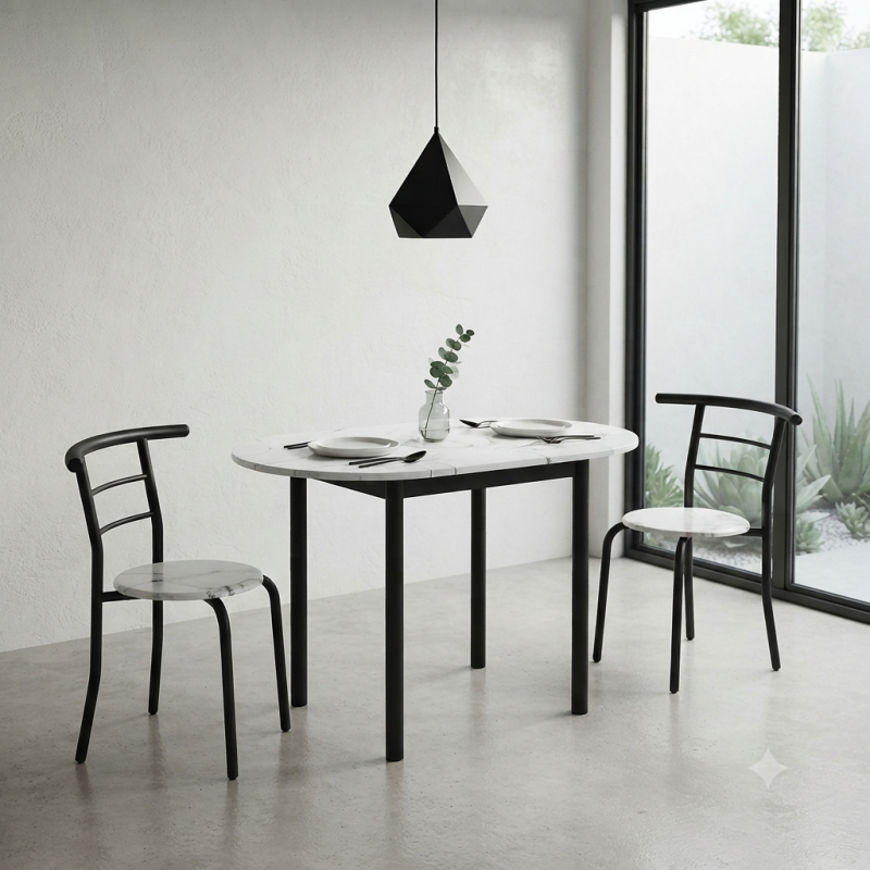 Conjunto Mesa Abatible y 2 Sillas Mármol Negro | Muebles Sari