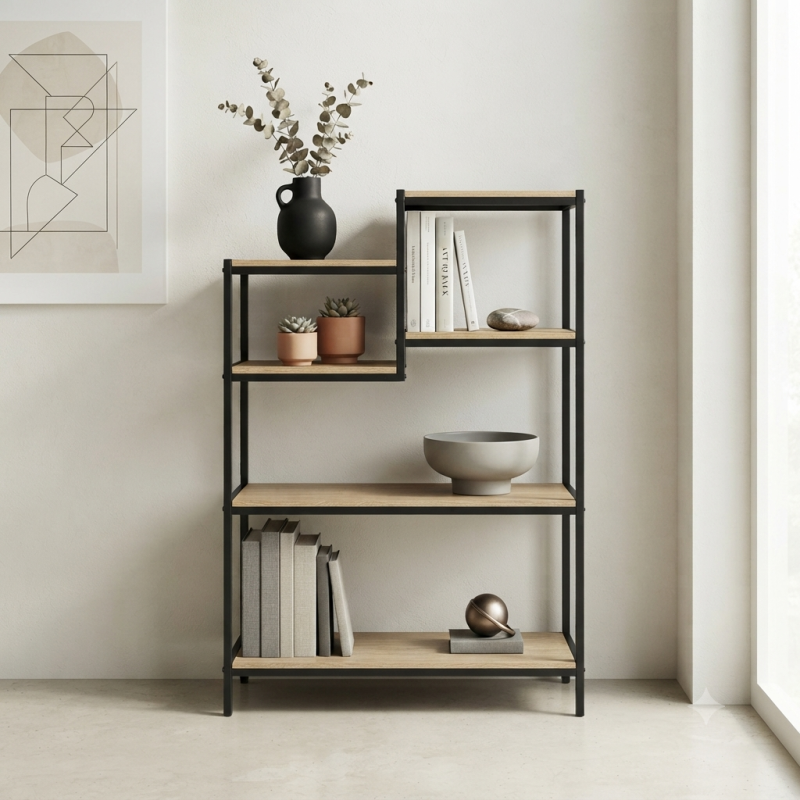Estantería Industrial de Metal Negro y Madera con 5 Baldas | Muebles Sari