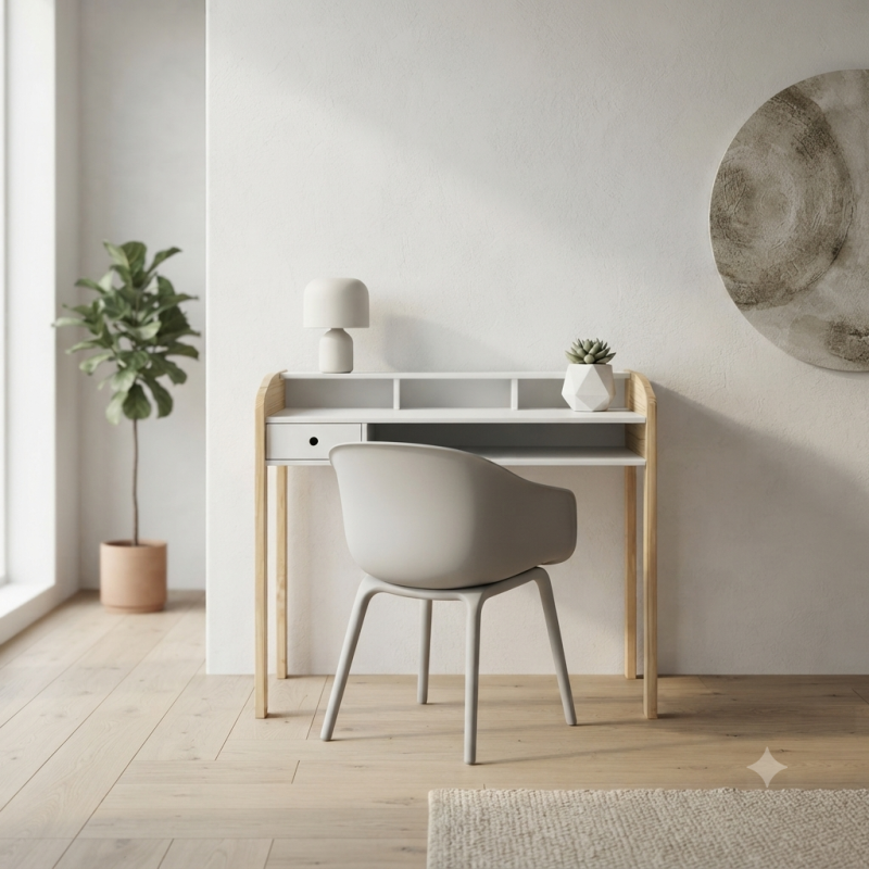 Escritorio Blanco y Madera con Cajón | Muebles Sari