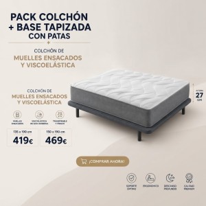 Pack Colchón Muelles Ensacados y Viscoelástica + Base Tapizada | Desde 419€