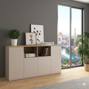 Aparador Minimalista Blanco y Roble | Estilo Nórdico
